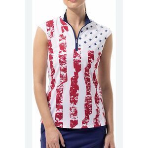 SanSoleil Size XL Patriotic Sleeveless Golf Top USA Flag UPF 50 Zip Neck